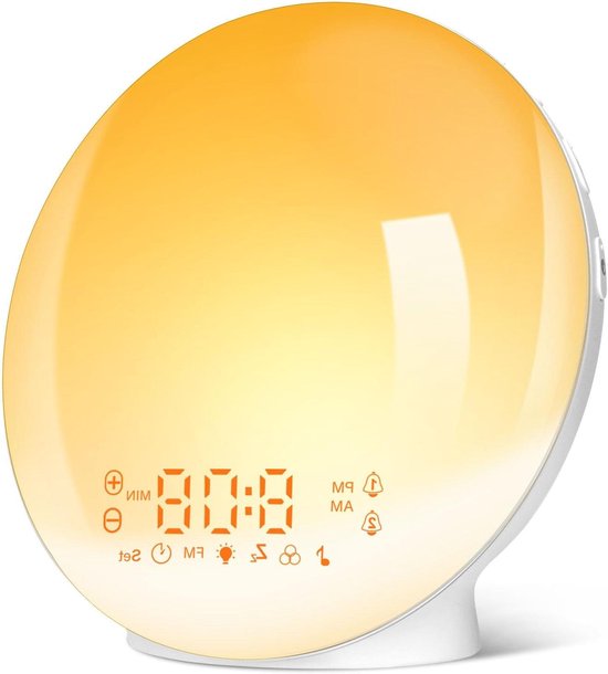 Wake-Up Light - Nachtlamp Alarm - Rustig Ontwaken - Zonsopgang Simulatie - 7 Kleuren - Wit