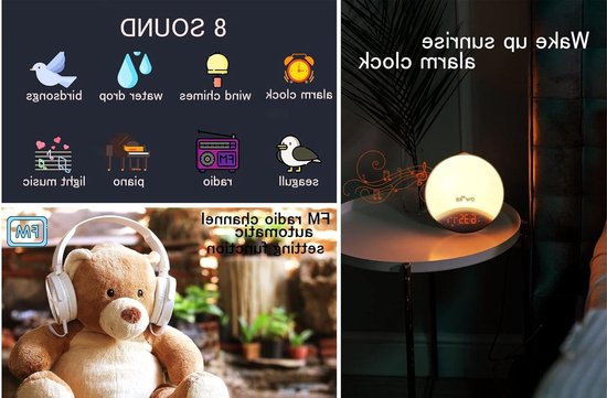 Wake-up Light - Natuurlijk Alarm - Rustig Ontwaken - Zonsopgang Simulatie - 300 Lumen - Meerkleurig