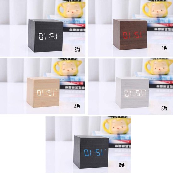 Wake Up Light Radio Mini Wood Sounds Control Clock New Modern Wood Digital LED Desk Alarm Clock Bedside Clock Calendar Table Decor Sunrise Alarm Wake Up Light (Color : C)
