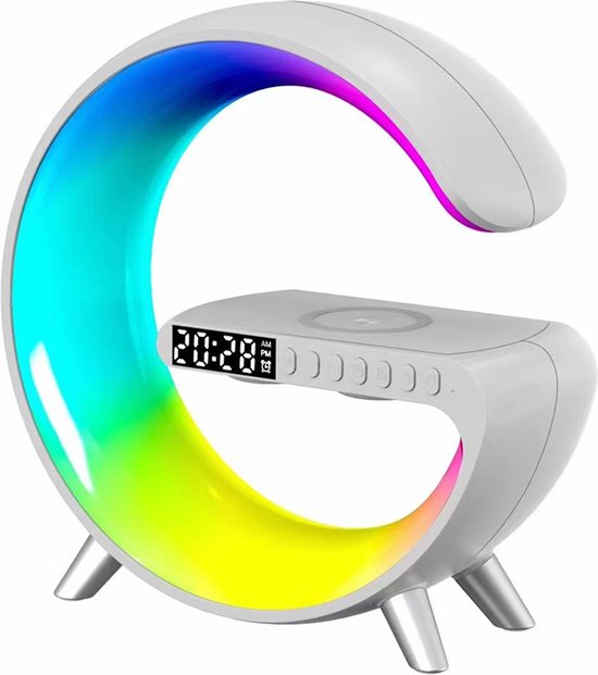 Wake-up Light - Wekker - Bluetooth Speaker - Bluetooth - Wireless Charger - Wekkerradio - LED lamp - Led light - Bureaulamp - Nachtlampje - Nachtlamp - Google Home & Alexa - Wit van Mylvie