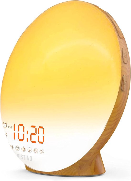 Wake-Up Light - Wekkerradio met licht - Rustig wakker worden - Dubbele wektijd - 14 Kilogram - Houtkleurig