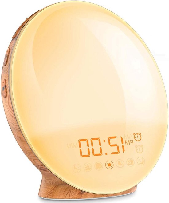 Wake Up Light - Zonsopgang Wekker - Rustig Ontwaken - 20 Helderheidsniveaus - 7 Kleuren - Zwart