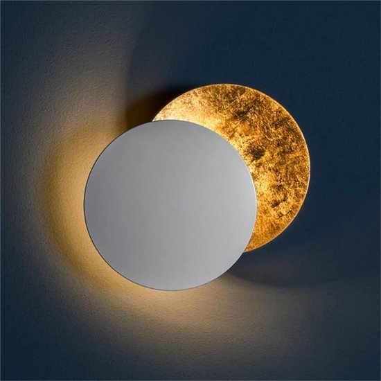 Wall Mounted Lamp Modern Moon Sconce, Round Antique Brass LED Indoor Light Fixture for Bedroom, Living Room, Hallway(Blanc)