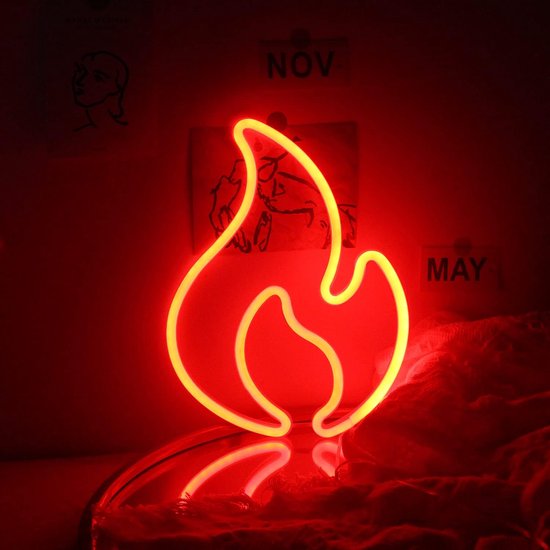 Wand Neon Bord in Vlamvorm, Rode Neon LED Verlichting, Sfeerlamp Nachtlampje, Decoratieve Verlichting voor Huis, Bar, Restaurant en Winkels