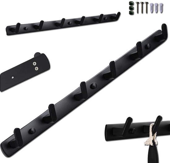 Wandkapstok met 6 Haken – Zwart – Metaal – Kapstok voor Hal, Badkamer en Slaapkamer – Wandmontage van Majestix