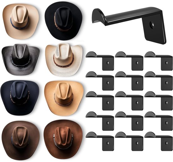 Wandkapstok Voor Muurbevestiging - Kapstok hangend - Kapstokhaak - 16 Stuks Sterke Zelfklevende Cowboyhoedenrek En Pettenhouder - Organizer Voor Hoeden Petten Baseballcaps - Duurzame Wandopslag - Kapstok