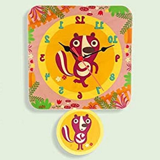Wandklok met slinger - Kinderkamer klok - Tijd leren lezen - Houten design - 21 x 305 cm - Multicolor
