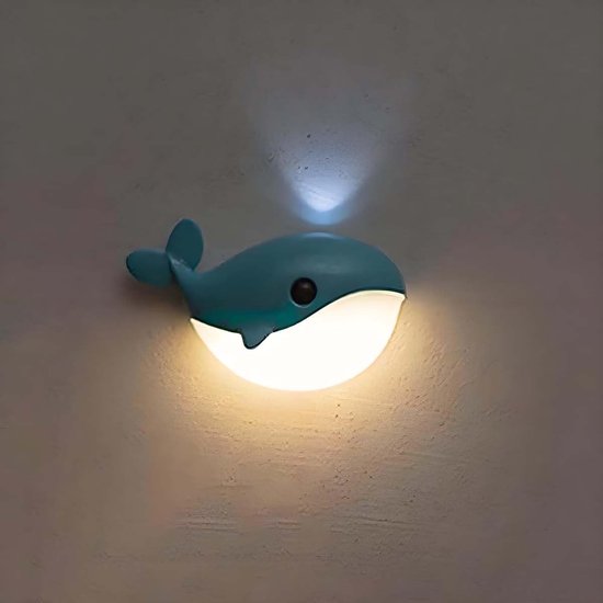 Wandlamp Bewegingsmelder - Nachtlamp Dier - Kinderkamer Decoratie - Oplaadbaar Draadloos - 100 Lumen - Blauw van Merkloos