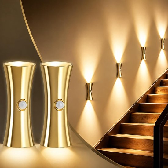 Wandlamp met bewegingssensor - draadloos magnetisch nachtlampje - zandlopervormig nachtlampje - dimbare decoratieve lamp voor naast het bed of in de hal (2 stuks)