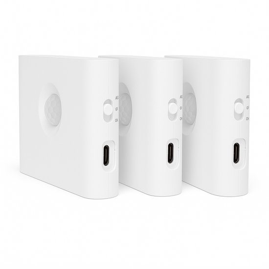 Wandlampjes met Bewegingssensor - Set van 3 - Oplaadbare LED Nachtlamp - Warm Wit - Draadloze Kast- & Trapverlichting - USB-C -Wit van SensorBright