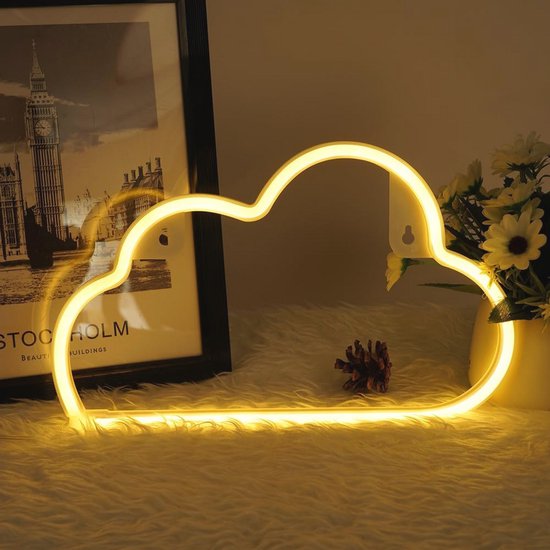Warm Witte Wolk Neonlamp - Batterij of USB Aangedreven, Perfect voor Kamerdecoratie, Nachtlampje voor Slaapkamer, Bar & Feest van Merkloos