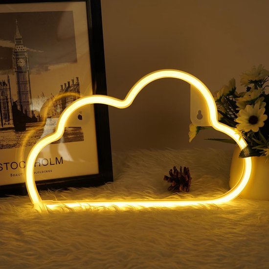 Warm Witte Wolk Neonlamp - Batterij of USB Aangedreven, Perfect voor Kamerdecoratie, Nachtlampje voor Slaapkamer, Bar & Feest