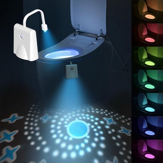 Wc-nachtlampje, toiletlicht met projector, toiletpot, nachtlampje, kleurveranderende toiletverlichting, bewegingssensor, wc-nachtlamp voor kinderen, badkamer, wasruimte - wit [Energieklasse A]