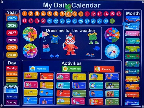 Weekplanner Kinderen - Educatieve Kalender - Tijd Leren Beheren - Groot Formaat 100x70cm - Met 47 Labels