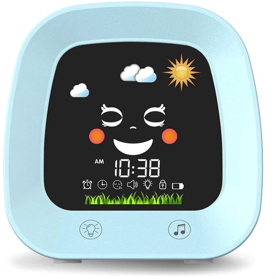 Weerstations - Kinderwekker for kinderen, slaaptrainer for kinderen met 4 kleuren nachtlampje for peuters, slaapgeluidsmachine, blauw,for Home Garden van Merkloos