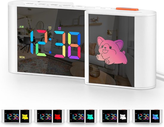 Wekker Digitale Klok - Nachtlamp Tafelklok - Wakker Worden - Groot HD Display - 17.8 cm Breed - Wit