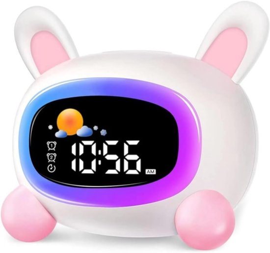 Wekker - Digitale Wekker - Wekkers Digitaal - Digitale Klok - LED - Slaapkamer - Geschikt voor kinderen, kan worden gebruikt tijdens slaaptraining en geluidsontwaking verjaardagstafelklok - konijn van Merkloos