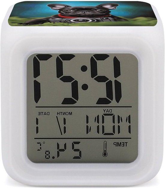 Wekker Franse Bulldog - Digitale Klok Nachtlampje - Slaapkamer Decoratie - 7 Kleuren Nachtlampje - 31 inch - Stijl