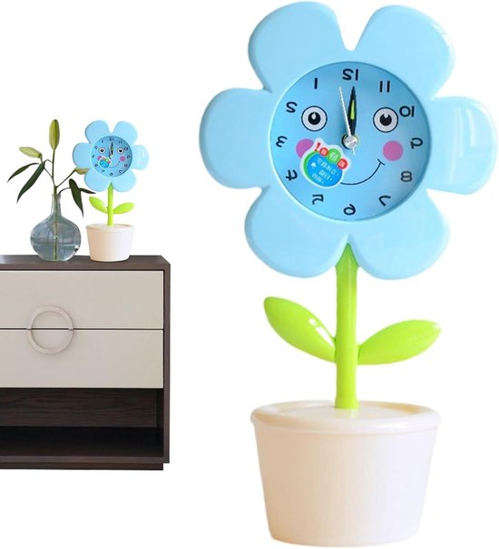 Wekker Kinderen - Bloempot Klok - Rustig Wakker Worden - Stil Uurwerk - 15W cm - Blauw