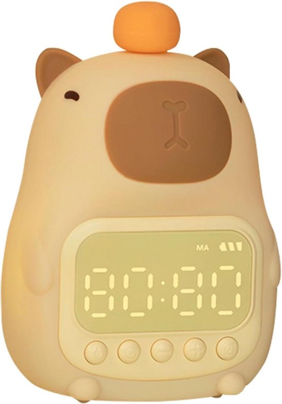 Wekker Kinderen - Nachtlampje Wekker - Kamer Decoratie - Capibara Vorm - 15.2 cm Hoog - Geel