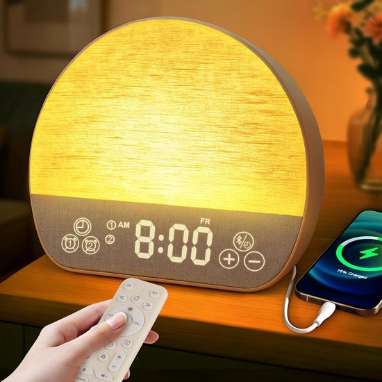 Wekker Klok - Natuurlijk Wakker Worden - Rustig Ontwaken - Simuleert Zonsopgang - 18x14.5x8 cm - Beige