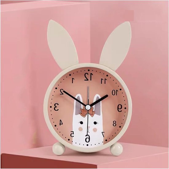Wekker Konijn - Nachtlampje Klok - Kinderkamer Decoratie - Zacht Nachtlampje - 51 x 25 cm - Wit