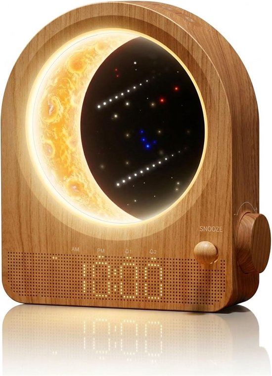Wekker Maanlamp - Nachtlamp Klok - Rustig Wakker Worden - Dubbele Wekker Functie - 15 x 5 x 17 cm