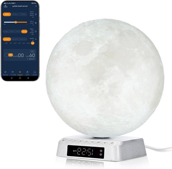 Wekker Maanlamp - Natuurlijk Wakker Worden - Ontspannen Ontwaken - Gesimuleerd Zonlicht - 20 cm Hoog - Mat