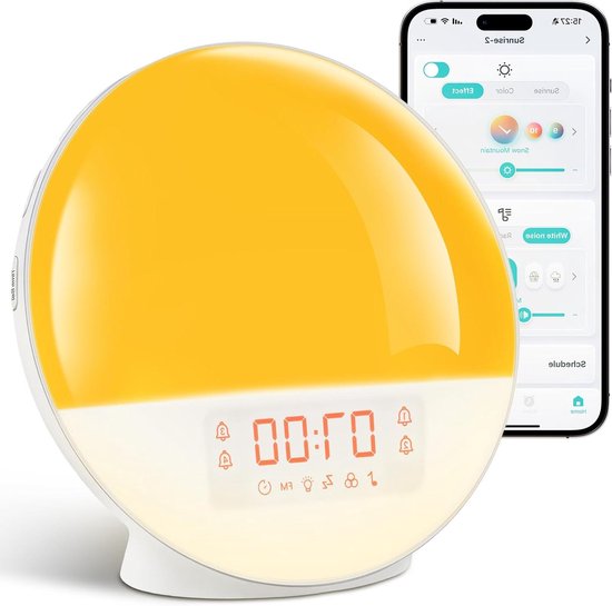 Wekker met App-bediening - Slaapwekker Nachtlamp - Rustig Wakker Worden - Zonsopgang Simulatie - 1 Aantal - Wit