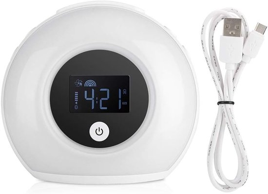 Wekker met Licht - Nachtlamp Speaker - Rustig Ontwaken - Vijf Kleurstanden - 2.4 inch LCD - Wit