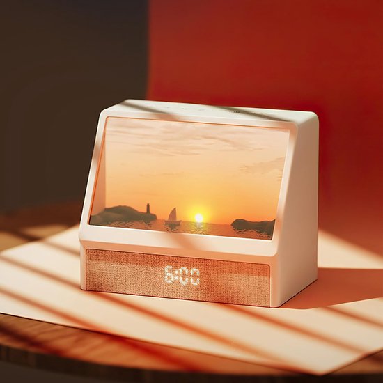 Wekker met Licht - Nachtlamp Tafelmodel - Rustig Ontwaken - Simuleert Zonsopkomst - Rechthoekig - Wit