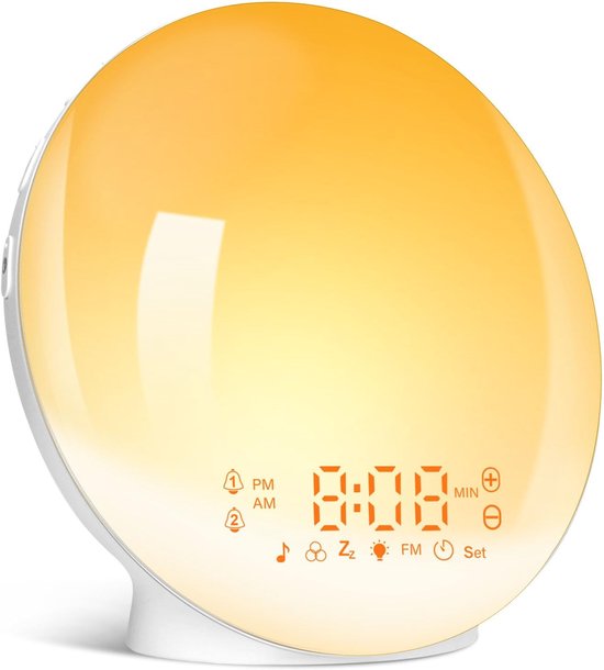 Wekker met Licht - Nachtlampje Simulatie - Rustig Ontwaken - Zonsopgang Simulatie - Dubbel Alarm - Wit