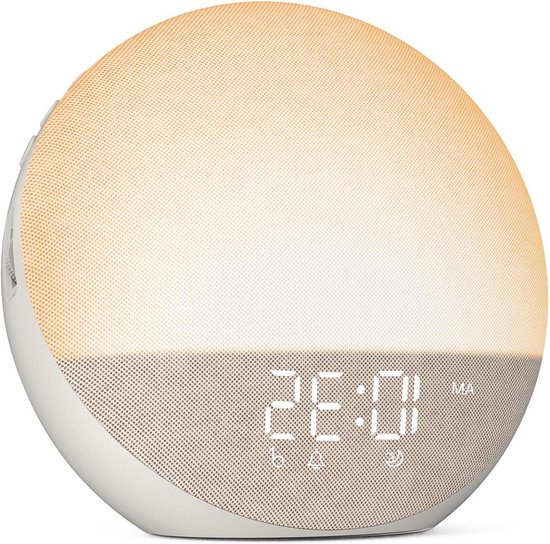Wekker met Licht - Natuurlijk Alarm - Rustig Wakker Worden - 25 Slaapgeluiden - 17.78 cm - Wit