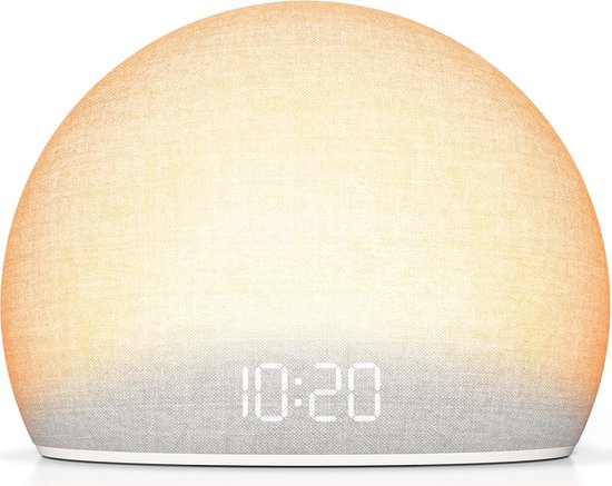 Wekker met Licht - Natuurlijke wekker - Ontspannen ontwaken - 20 Slaapgeluiden - Dimbare display - Klassiek wit