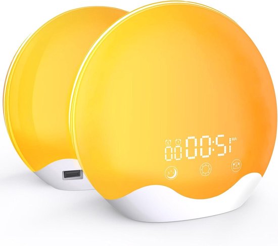 Wekker met Licht - Simulatie Lamp - Rustig Ontwaken - Dubbel Alarm - 20 Lichtniveaus - Geel