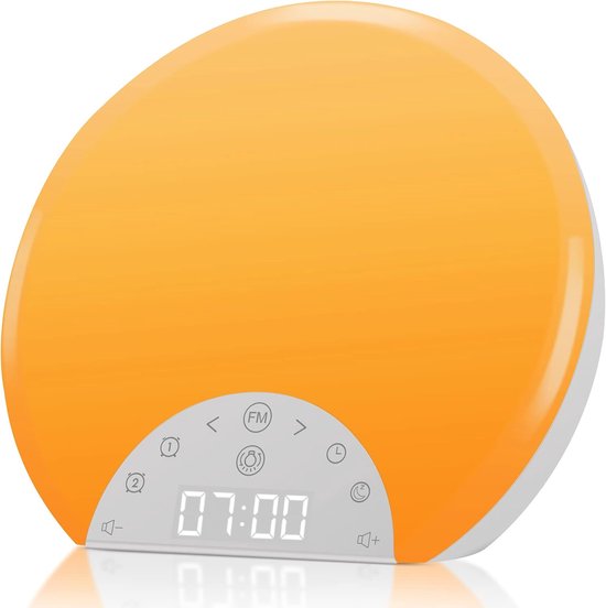 Wekker met Licht - Wake-up lamp - Rustig Ontwaken - Dubbele Alarmen - 8 Kleuren - Wit