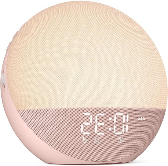 Wekker met Licht - Wake-up Lamp - Rustig Ontwaken - Simuleert Zonsopgang - 18x18 cm - Roze