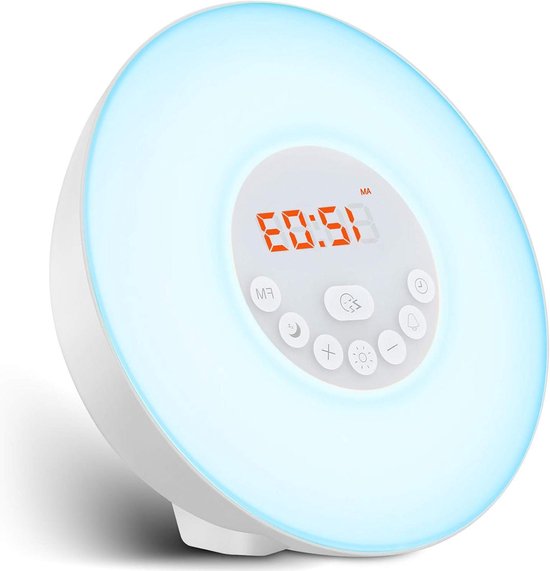 Wekker met Licht - Wake Up Lamp - Rustig Wakker Worden - Zonsopgang Simulatie - 10 Helderheidsniveaus - Meerdere Kleuren
