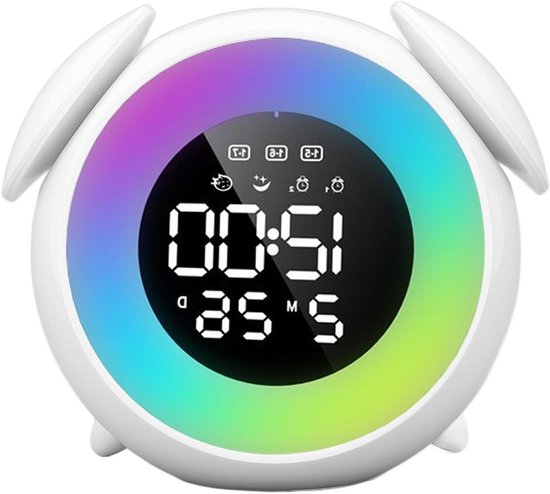 Wekker met licht - Wake-up light - Rustig wakker worden - Zonsopgang simulatie - 16 x 9 cm - Regenboog