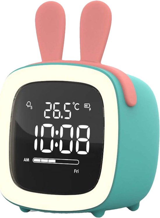 Wekker met Nachtlampje - Digitale Klok Kinderen - Slaap Oefenen - Temperatuur Weergave - 12 cm Breed - Wit