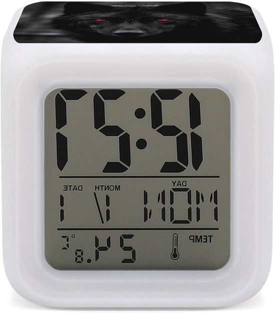 Wekker met Nachtlampje - Digitale Klok - Wakker Worden - 7 Kleuren Cijfers - 3.1 Inch - Zwart