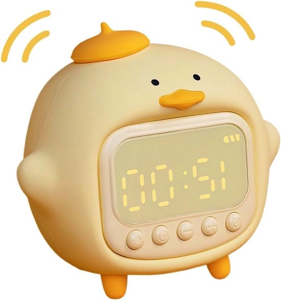Wekker met Nachtlampje - Digitale Klok - Wakker Worden - Verstelbare Helderheid - 14 x 13 x 10 cm - Geel