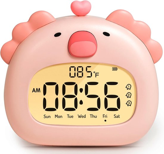 Wekker met nachtlampje voor kinderen, meisjes, schattige roze digitale klok met licht, timer, 3 alarmen, datum en dag, USB-oplaadbaar, slaapkamerdecoratie en feestartikelen van Anicoary