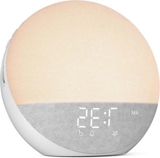 Wekker met Natuurlijke Geluiden - Wake-up Light Nachttlampje - Rustig Wakker Worden - Simuleert Zonsopkomst - 18 x 18 cm