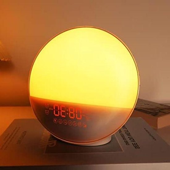 Wekker met Zonsopgang Simulatie - Digitale Klokradio Waklampa - Zacht Wakker Worden - 20 Helderheidsniveaus - 1 Stuk - Wit