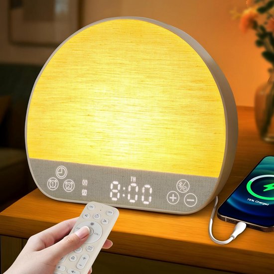 Wekker met Zonsopgang Simulatie en 37 Slaapgeluiden - Bluetooth Speaker en Nachtlamp