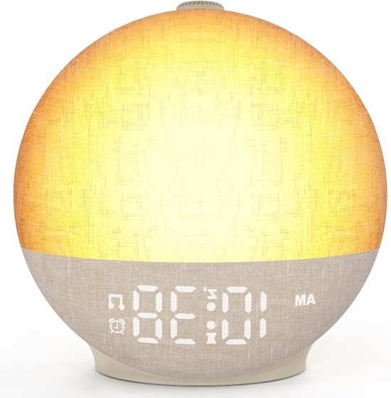 Wekker met Zonsopgang Simulatie - Witte Geluid Machine - Rustig Wakker Worden - 30 Slaap Geluiden - Regular - Beige van Merkloos