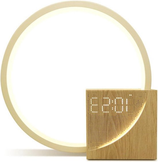 Wekker Zonsopgang - Natuurlijke Alarm - Rustig Ontwaken - Dubbele Alarmen - 10W USB Poort - Houtnerf