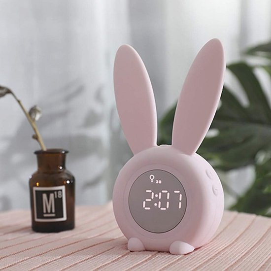 Wekkerlamp met Digi-Timer en Snooze, Schattig Haas Design, Nachtlampje voor een Rustige Slaap