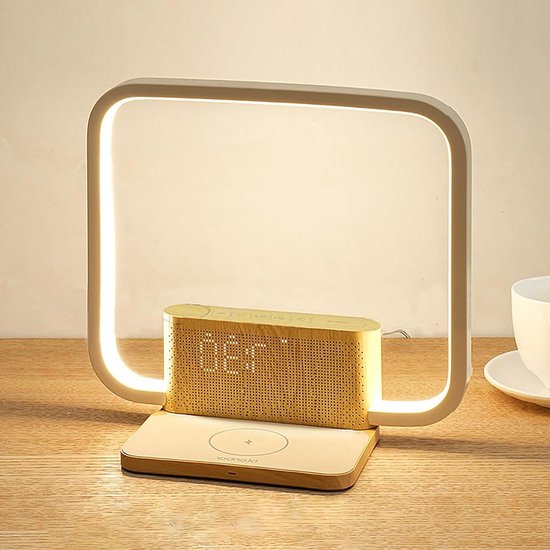 Wekkerlamp Witte Ruis - Nachtlamp Geluidsmachine - Rustige Slaap - Zonsopgang Simulatie - 25.5x5.1x22.8 cm - Houtnerf